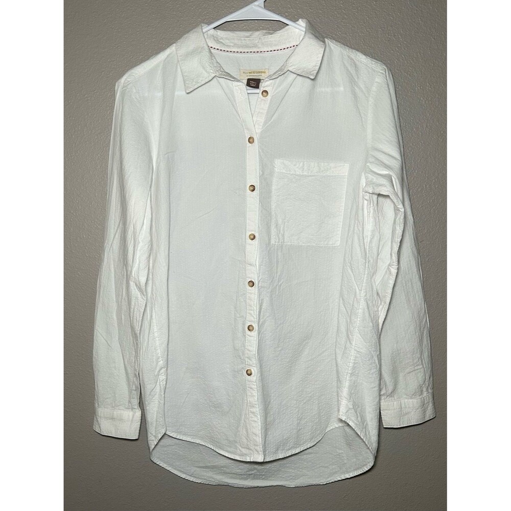 Anthropologie Pilcro White Cotton Textured Long Sleeve Button Down Shirt Women S